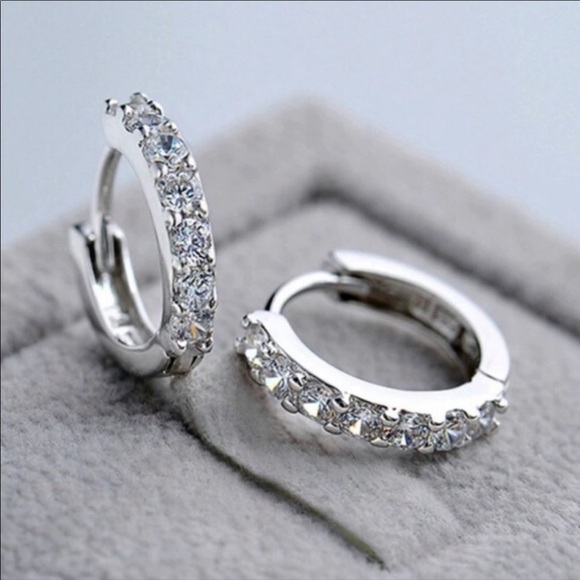 Jewelry - New 925 Sterling Silver Diamonds Hoop Earrings